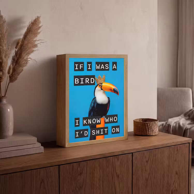Vogel - Toekan - Blauw - Quotes Light Box met batterij (Wandlamp) middel -sfeer2