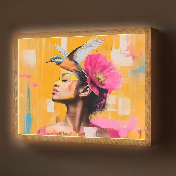 Vogel - Vrouw - Abstract - Bloem Light Box met batterij (Wandlamp) middel -z3d_website