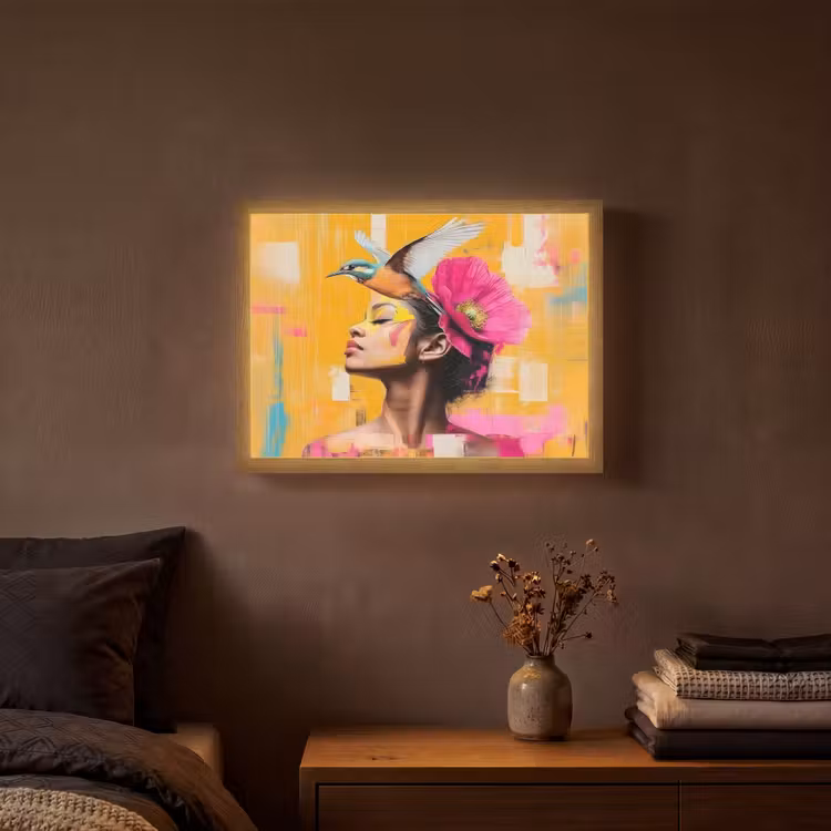 Vogel - Vrouw - Abstract - Bloem Light Box met batterij (Wandlamp) middel -sfeer4
