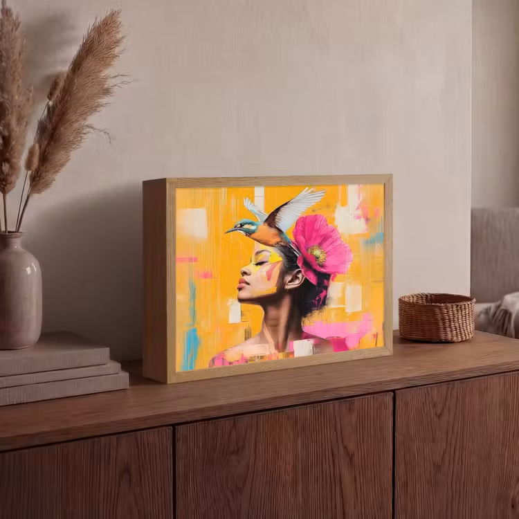 Vogel - Vrouw - Abstract - Bloem Light Box met batterij (Wandlamp) middel -sfeer2