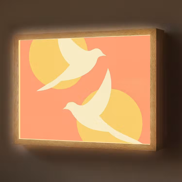 Vogels - Cirkels - Geel Light Box met batterij (Wandlamp) middel -z3d_website