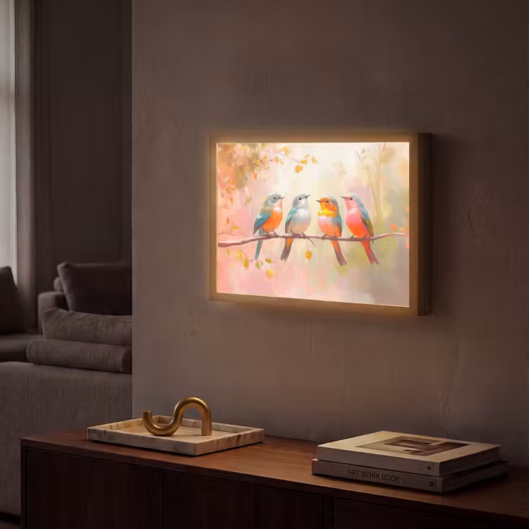 Vogels - Kleurrijk - Tak Light Box met batterij (Wandlamp) middel -sfeer1