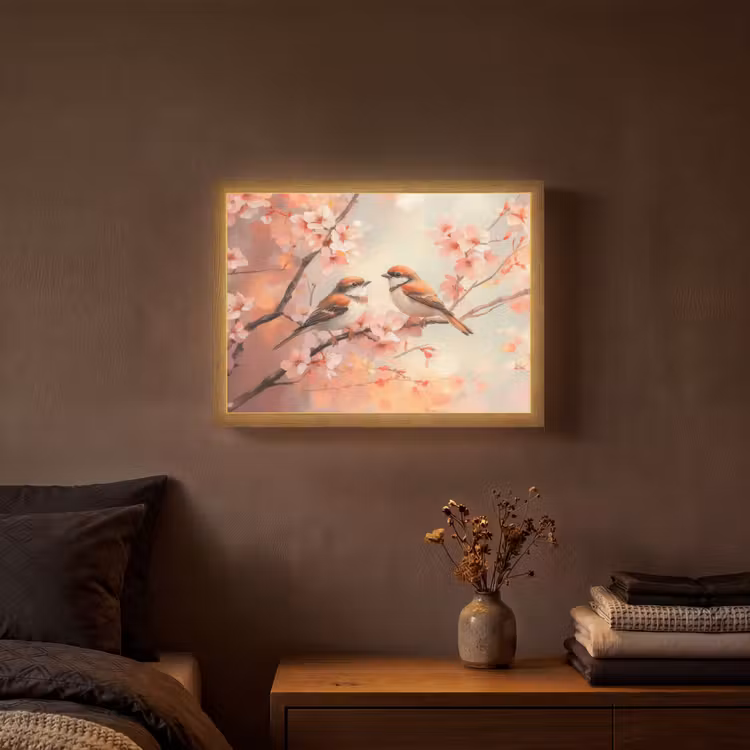 Vogels - Romantic - Bloesemtak Light Box met batterij (Wandlamp) middel -sfeer4