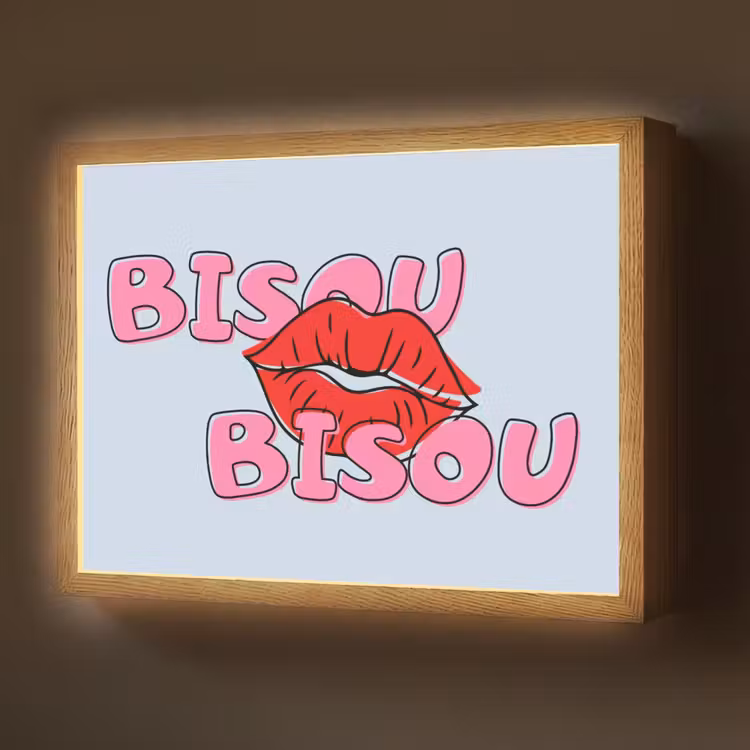 Bisou - Blauw - Roze - Lippen Light Box met batterij (Wandlamp) middel -z3d_website