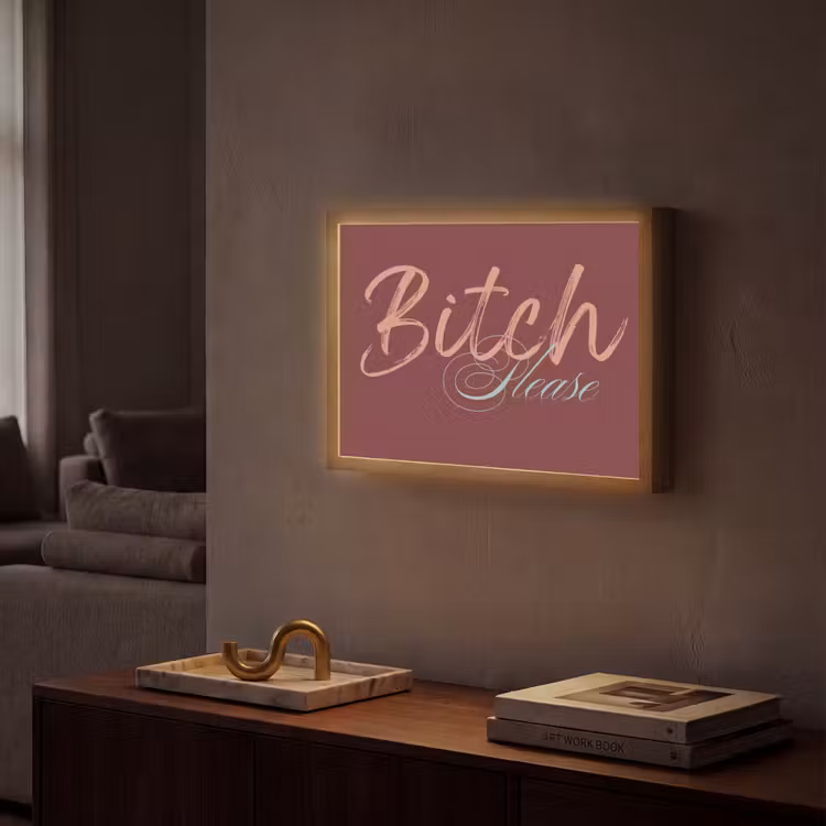 Bitch please - Rood - Blauw Light Box met batterij (Wandlamp) middel -sfeer1