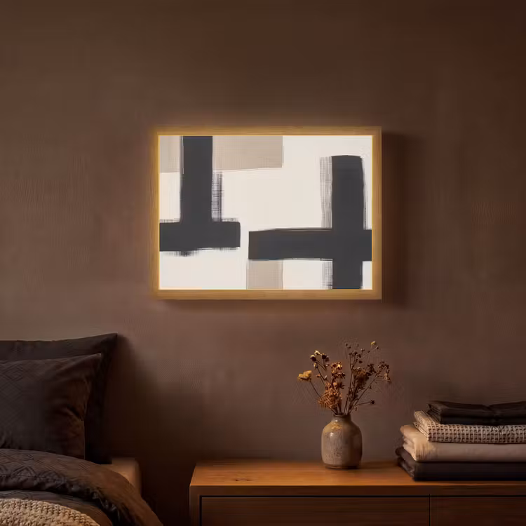 Zwart - Abstract - Japandi Light Box met batterij (Wandlamp) middel -sfeer4