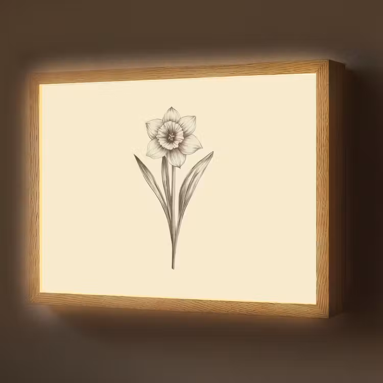 Zwart - Narcis - Illustratie Light Box met batterij (Wandlamp) middel -z3d_website