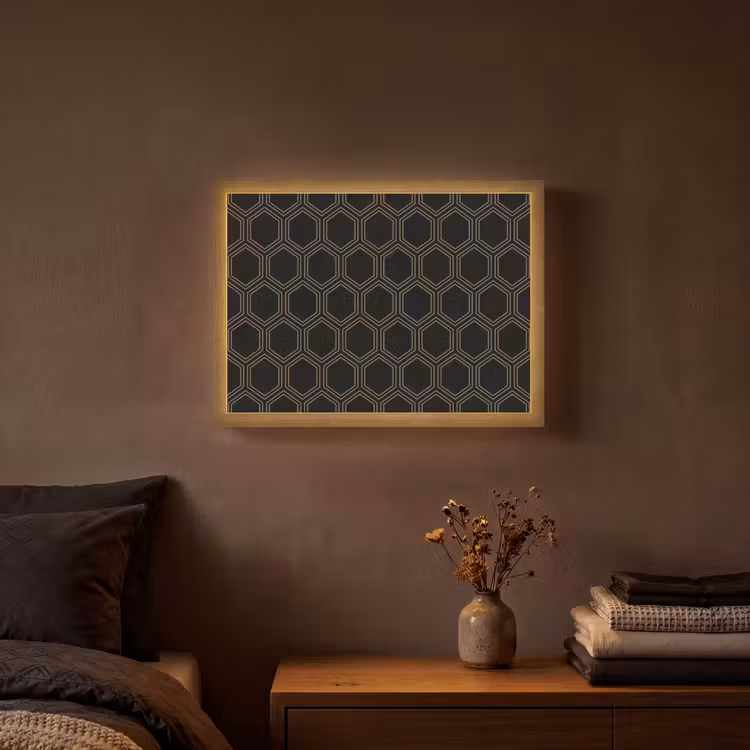 Zwart - Goud - Zeshoek Light Box met batterij (Wandlamp) middel 907 -sfeer4