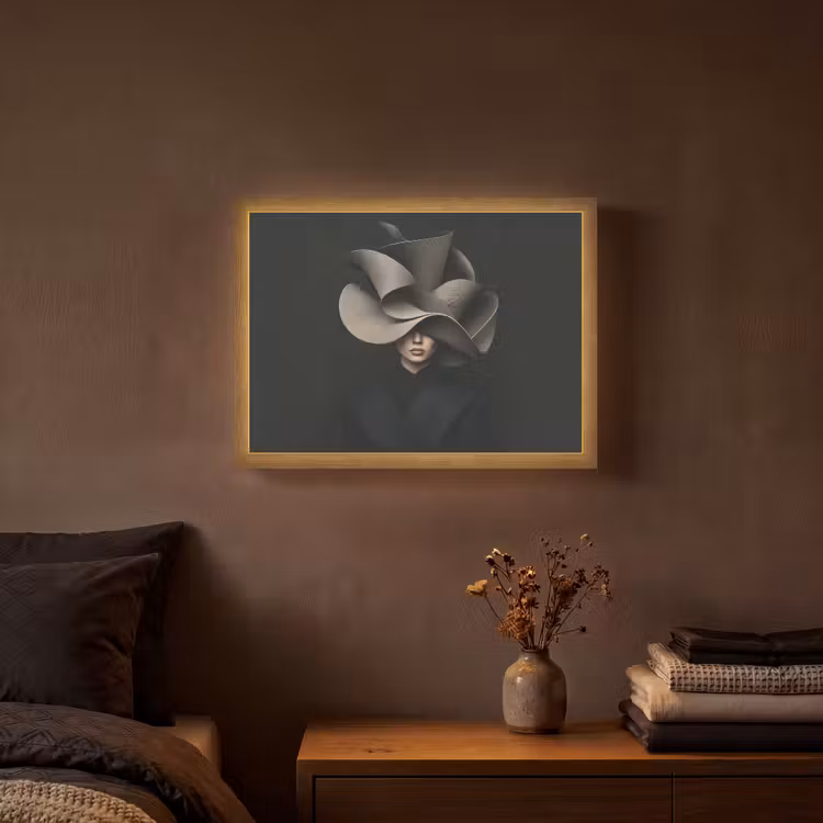 Zwarte - Hoed - Vrouw Light Box met batterij (Wandlamp) middel -sfeer4