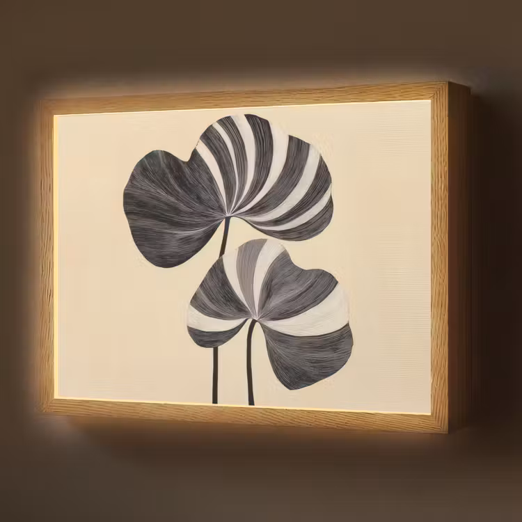 Zwart - Bladeren - Strepen - Minimalistisch Light Box met batterij (Wandlamp) middel -z3d_website