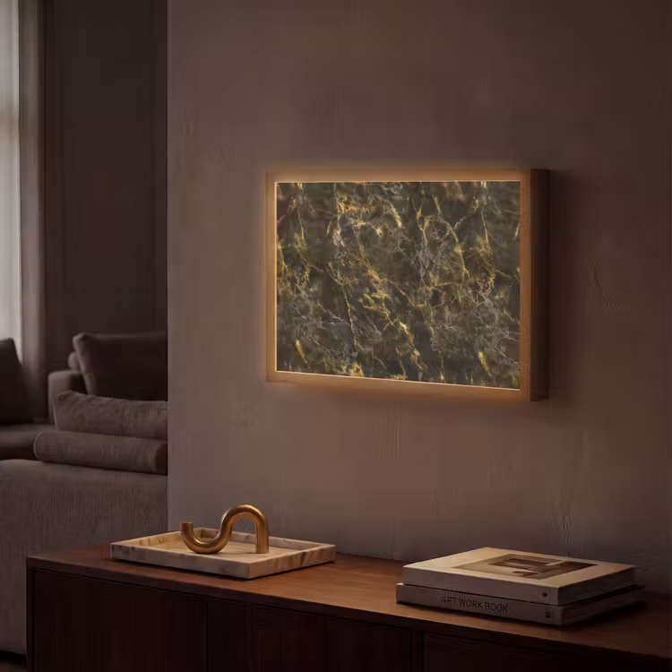 Zwart - Marmer - Goud Light Box met batterij (Wandlamp) middel 907 -sfeer1