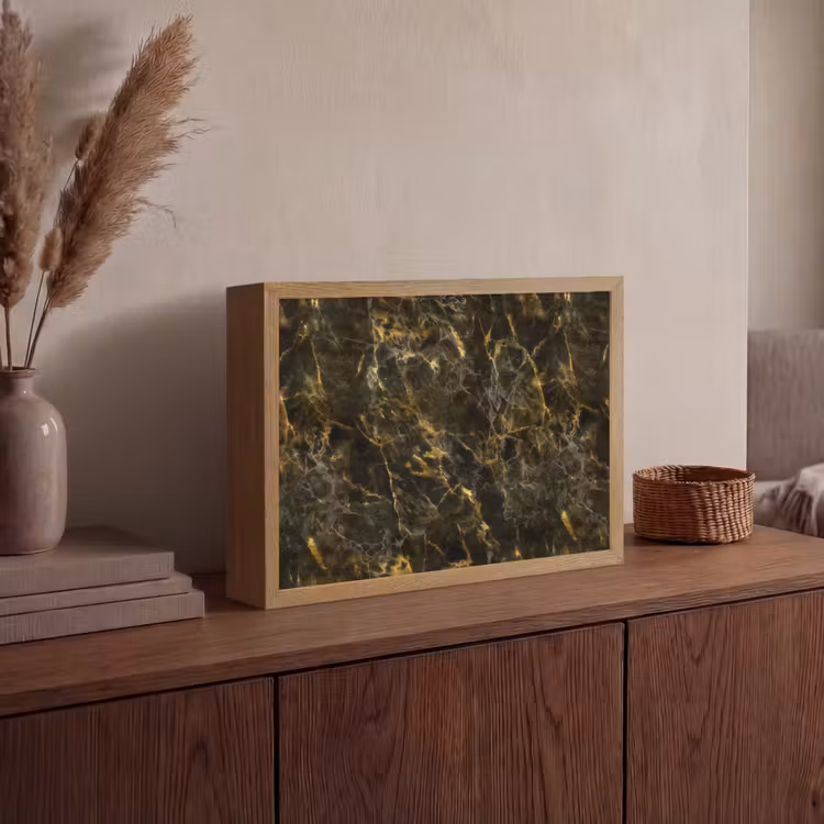 Zwart - Marmer - Goud Light Box met batterij (Wandlamp) middel 907 -sfeer2
