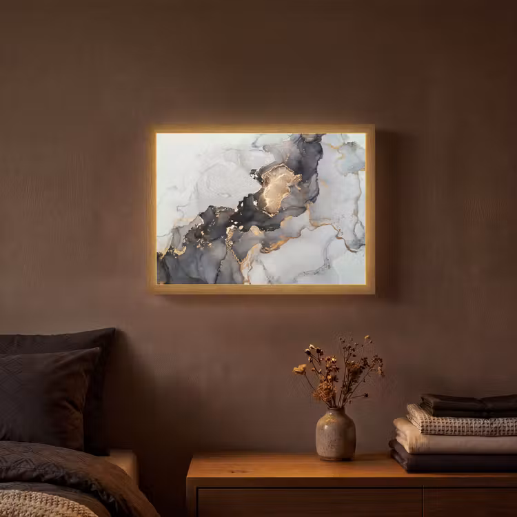Zwart - Marmer - Luxe - Goud Light Box met batterij (Wandlamp) middel -sfeer4