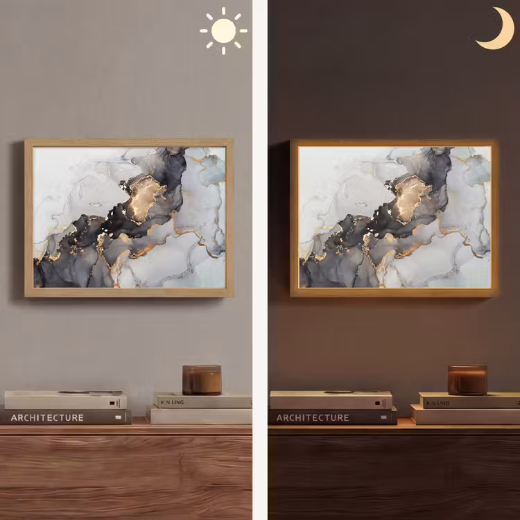 Zwart - Marmer - Luxe - Goud Light Box met batterij (Wandlamp) middel -sfeer3