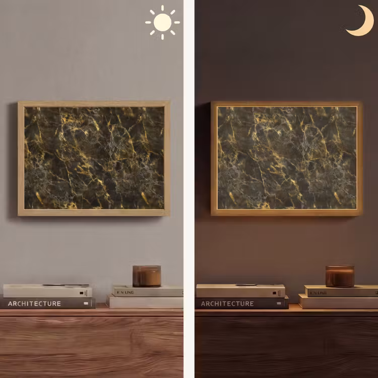 Zwart - Marmer - Goud Light Box met batterij (Wandlamp) middel 907 -sfeer3