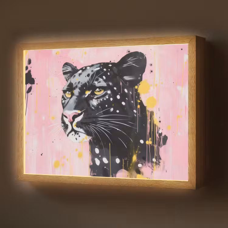 Zwart - Panter - Roze - Abstract Light Box met batterij (Wandlamp) middel -z3d_website