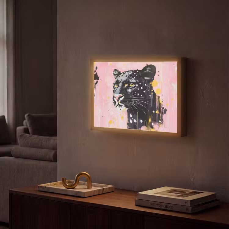 Zwart - Panter - Roze - Abstract Light Box met batterij (Wandlamp) middel -sfeer1