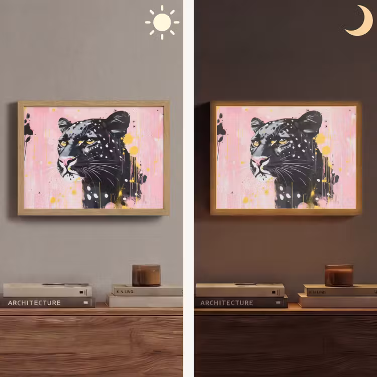 Zwart - Panter - Roze - Abstract Light Box met batterij (Wandlamp) middel -sfeer3