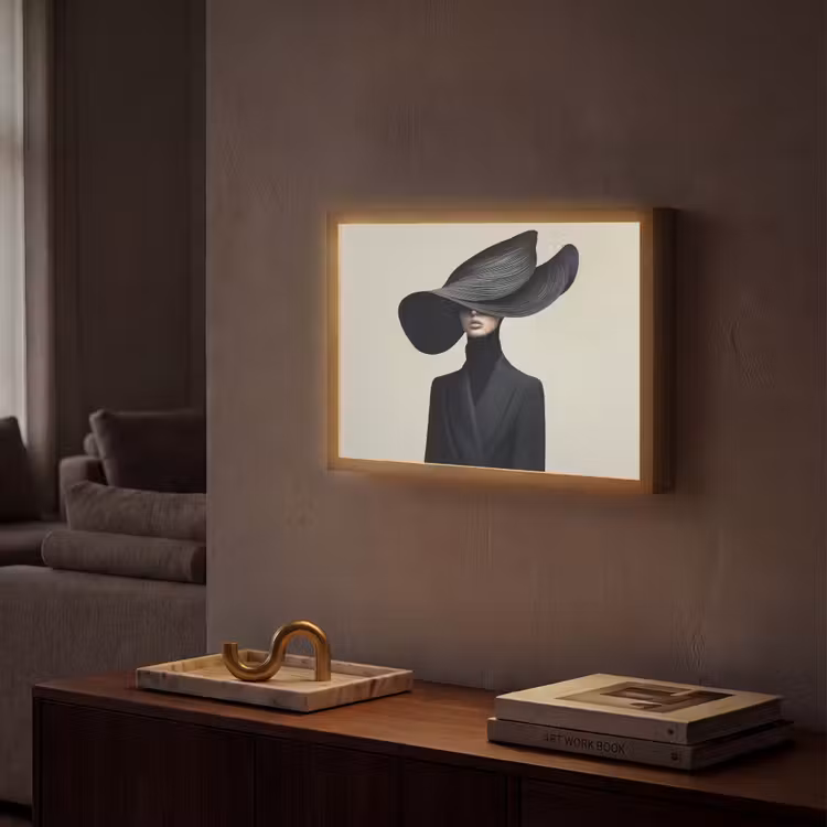 Zwart - Vrouw - Hoed Light Box met batterij (Wandlamp) middel -sfeer1