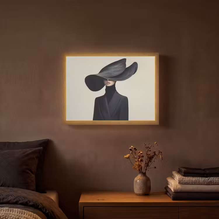 Zwart - Vrouw - Hoed Light Box met batterij (Wandlamp) middel -sfeer4