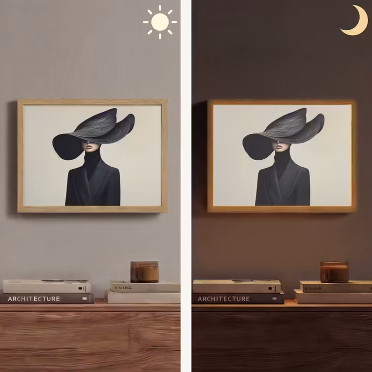 Zwart - Vrouw - Hoed Light Box met batterij (Wandlamp) middel -sfeer3