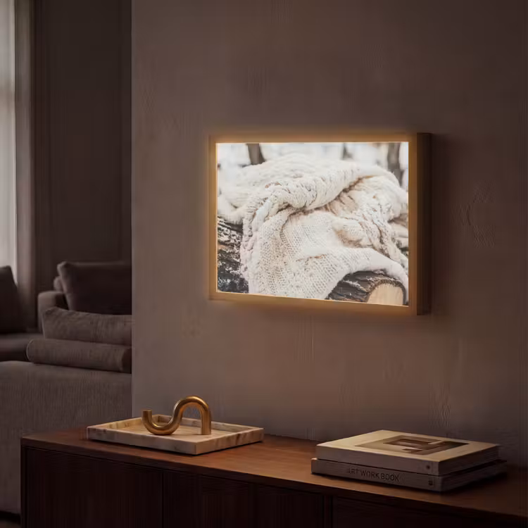 Deken - Wit - Boomstronk - Winter - Sneeuw Light Box met batterij (Wandlamp) middel -sfeer1