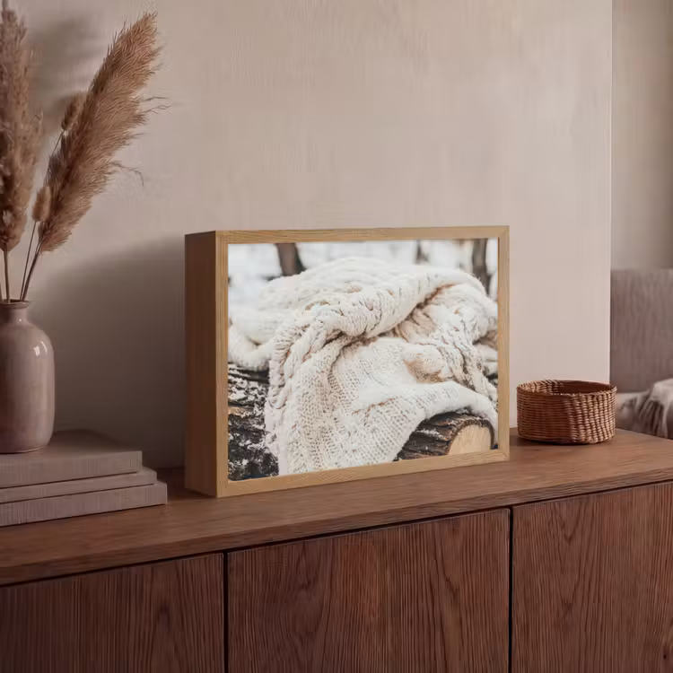 Deken - Wit - Boomstronk - Winter - Sneeuw Light Box met batterij (Wandlamp) middel -sfeer2