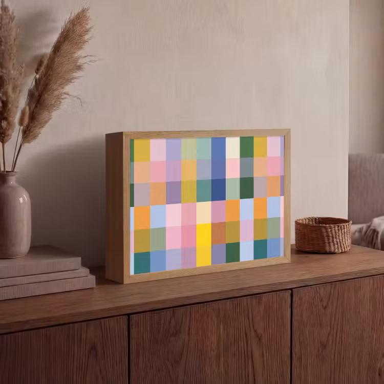 Blokken - Vierkant - Patroon - Gekleurd Light Box met batterij (Wandlamp) middel -sfeer2