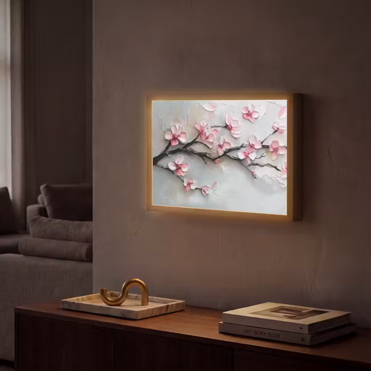 Bloesem - Kunstzinnig - Roze - Sakura Light Box met batterij (Wandlamp) middel -sfeer1
