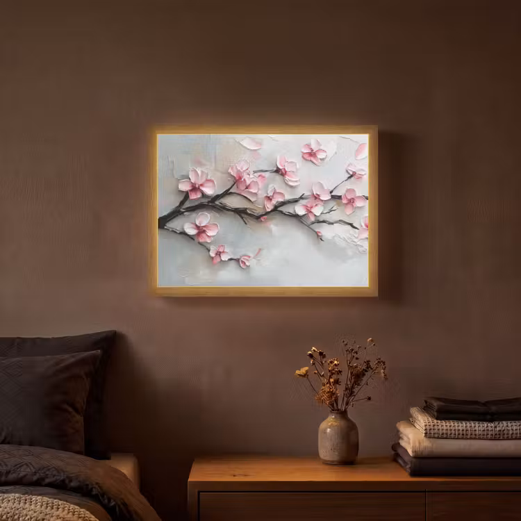 Bloesem - Kunstzinnig - Roze - Sakura Light Box met batterij (Wandlamp) middel -sfeer4