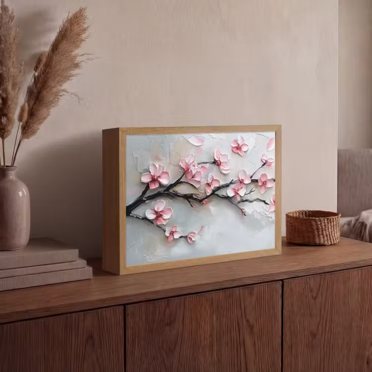 Bloesem - Kunstzinnig - Roze - Sakura Light Box met batterij (Wandlamp) middel -sfeer2