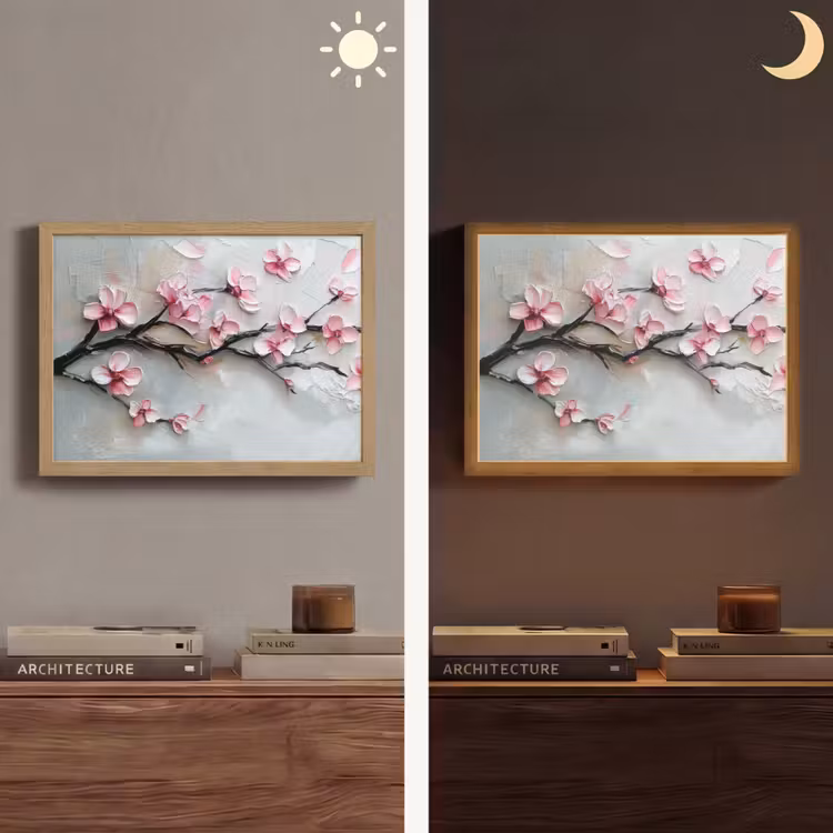 Bloesem - Kunstzinnig - Roze - Sakura Light Box met batterij (Wandlamp) middel -sfeer3