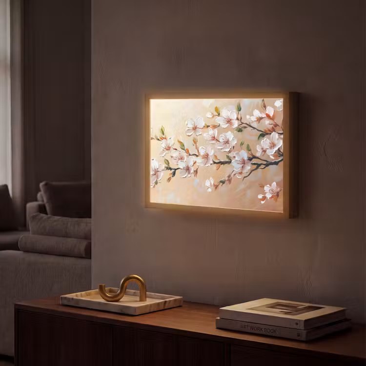 Bloesemtakken - Schilderachtig - Roze Light Box met batterij (Wandlamp) middel -sfeer1