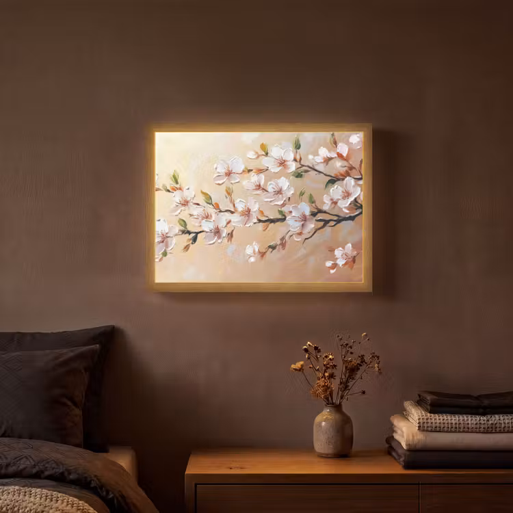 Bloesemtakken - Schilderachtig - Roze Light Box met batterij (Wandlamp) middel -sfeer4