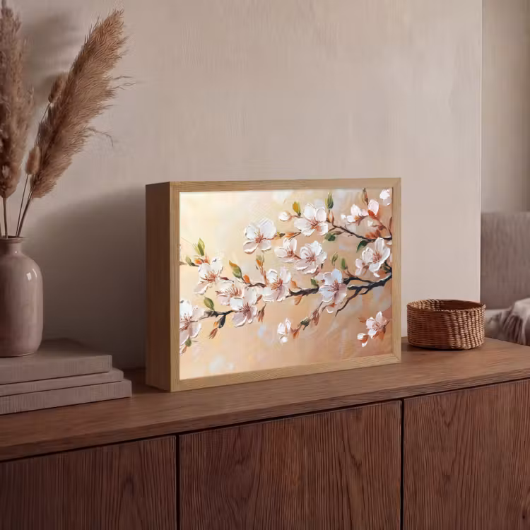 Bloesemtakken - Schilderachtig - Roze Light Box met batterij (Wandlamp) middel -sfeer2