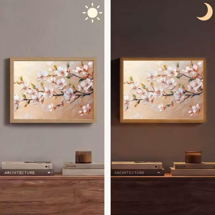 Bloesemtakken - Schilderachtig - Roze Light Box met batterij (Wandlamp) middel -sfeer3