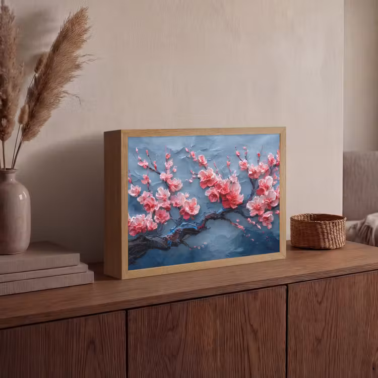 Bloesem - Bloem - Roze - Tak Light Box met batterij (Wandlamp) middel -sfeer2