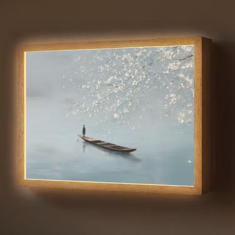 Bloesems - Minimalistisch - Wateroppervlak - Boot Light Box met batterij (Wandlamp) middel -z3d_website