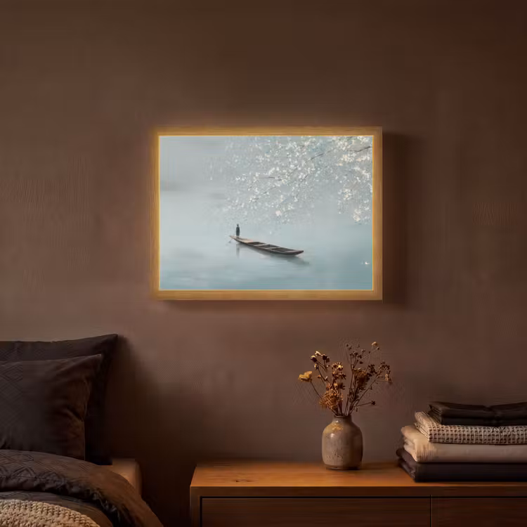 Bloesems - Minimalistisch - Wateroppervlak - Boot Light Box met batterij (Wandlamp) middel -sfeer4