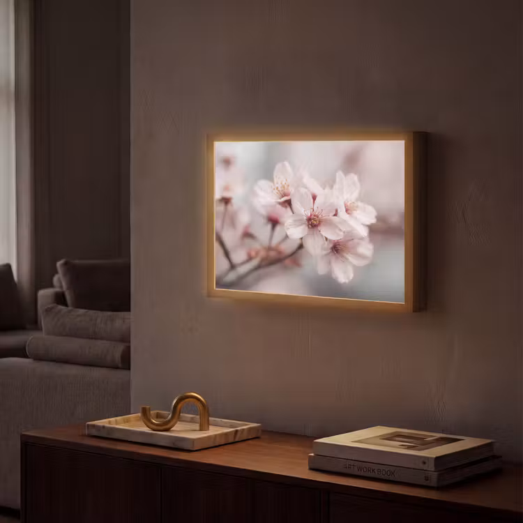 Bloesems - Meeldraden - Geel - Wazig Light Box met batterij (Wandlamp) middel -sfeer1