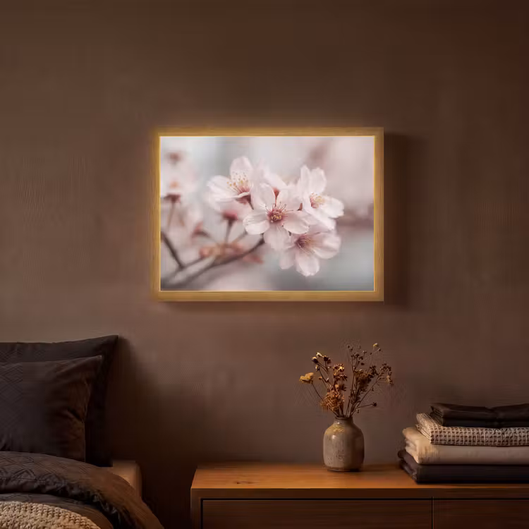 Bloesems - Meeldraden - Geel - Wazig Light Box met batterij (Wandlamp) middel -sfeer4