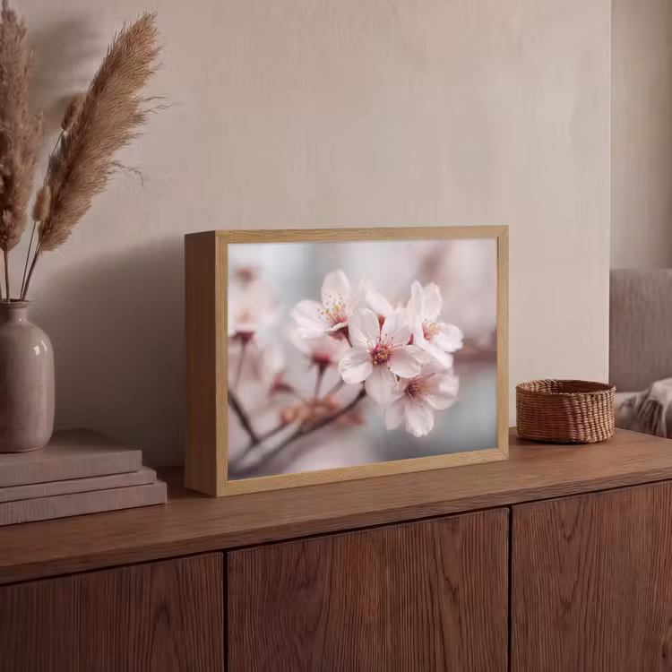 Bloesems - Meeldraden - Geel - Wazig Light Box met batterij (Wandlamp) middel -sfeer2