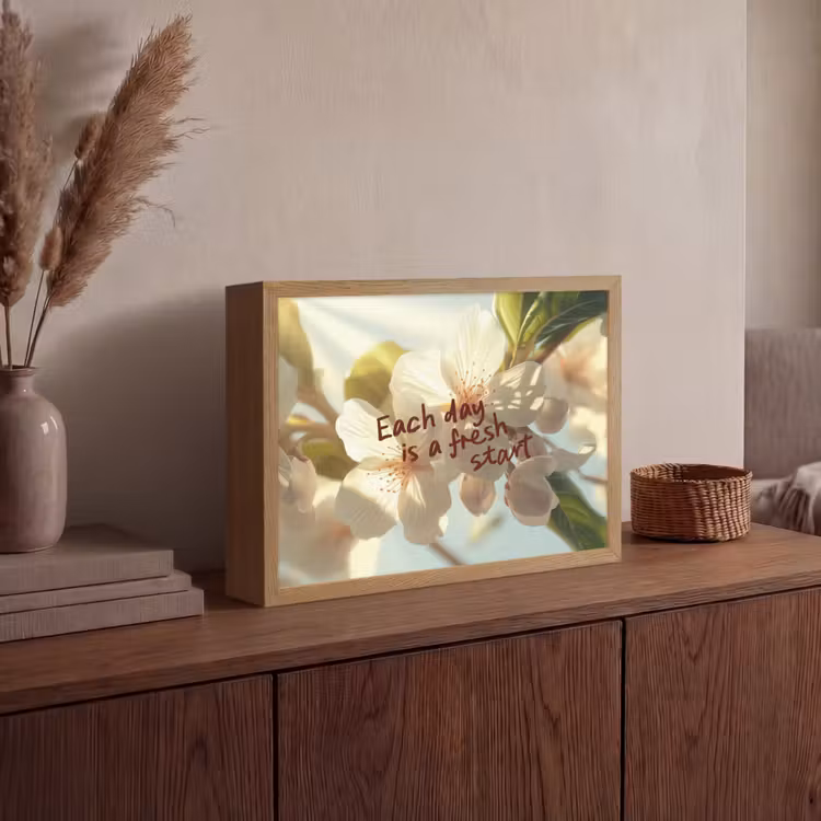 Bloesems - Zonlicht - Quote - Wit Light Box met batterij (Wandlamp) middel -sfeer2