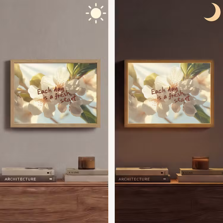 Bloesems - Zonlicht - Quote - Wit Light Box met batterij (Wandlamp) middel -sfeer3
