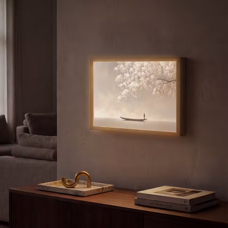 Bloesems - Wit - Boot - Minimalistisch Light Box met batterij (Wandlamp) middel -sfeer1