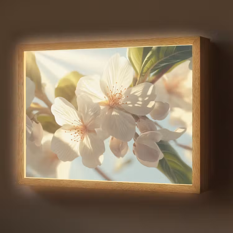 Bloesems - Wit - Zonnestralen -  Bloemblaadjes Light Box met batterij (Wandlamp) middel -z3d_website