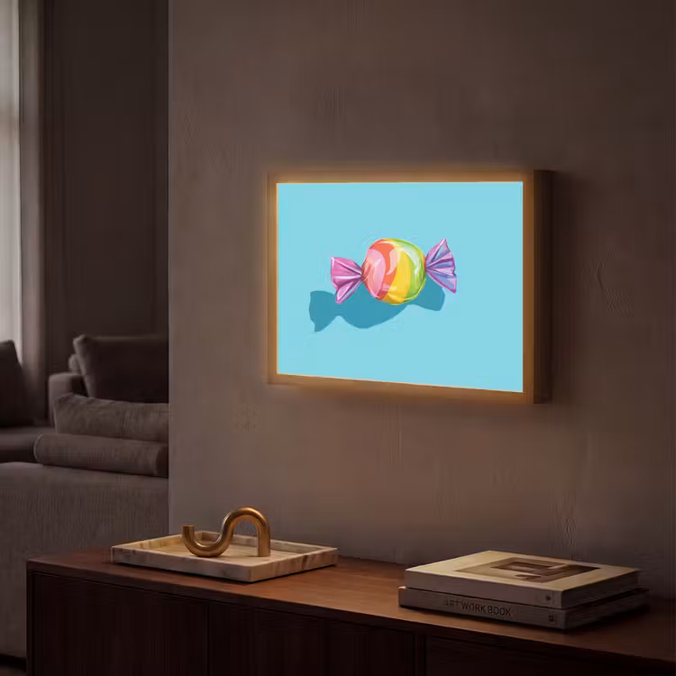 Blauw - Snoep - Regenboog Light Box met batterij (Wandlamp) middel -sfeer1