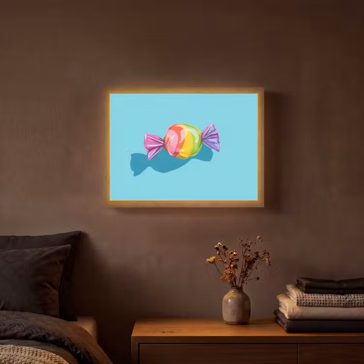 Blauw - Snoep - Regenboog Light Box met batterij (Wandlamp) middel -sfeer4