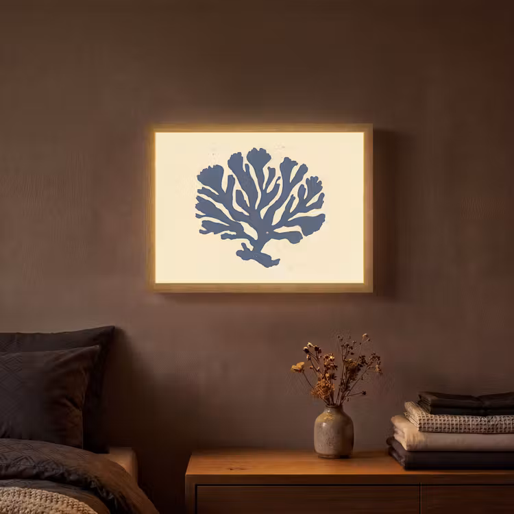 Blauw koraal - Vertakkingen - Beige Light Box met batterij (Wandlamp) middel -sfeer4