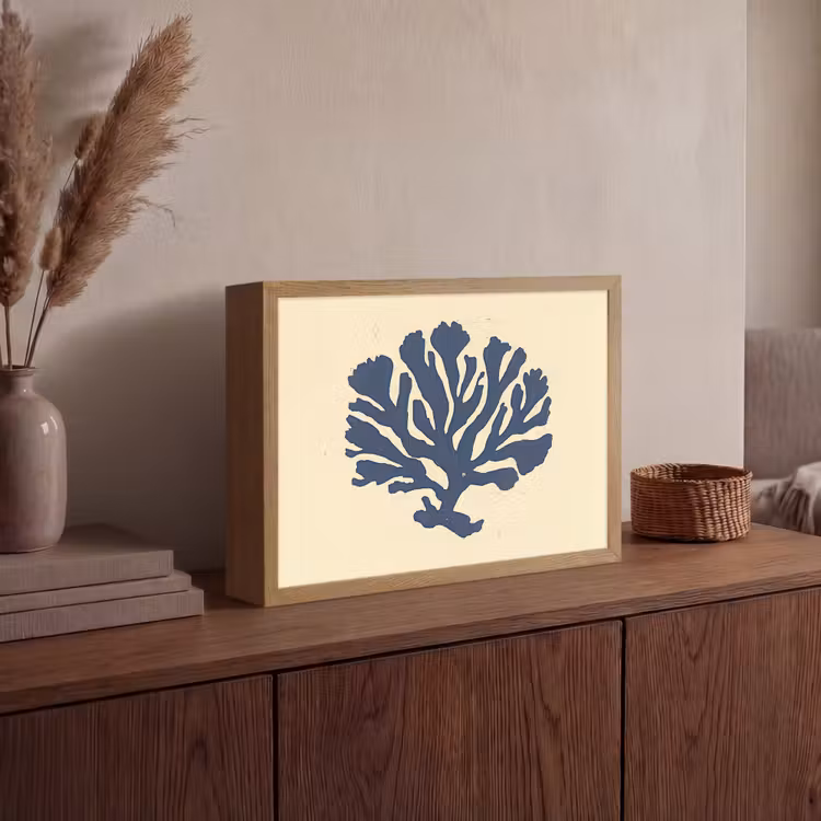 Blauw koraal - Vertakkingen - Beige Light Box met batterij (Wandlamp) middel -sfeer2